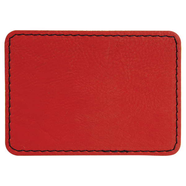 Red with Black Engraving 3.5x2.5 Rectangle Hat Patches - Laser Engraved Leatherette
