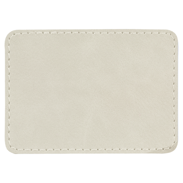 White with Black Engraving 3.5x2.5 Rectangle Hat Patches - Laser Engraved Leatherette