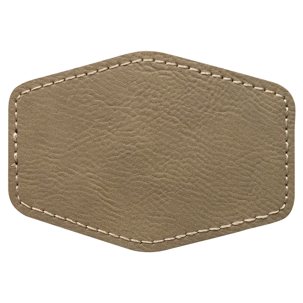 Light Brown with Black Engraving 3.5x2.5 Hexagonal Hat Patches - Laser Engraved Leatherette