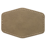 Light Brown with Black Engraving 3.5x2.5 Hexagonal Hat Patches - Laser Engraved Leatherette