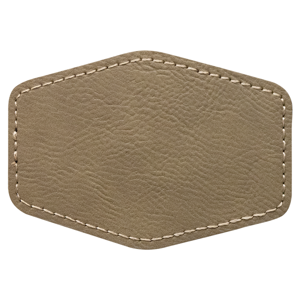 Light Brown with Black Engraving 3.5x2.5 Hexagonal Hat Patches - Laser Engraved Leatherette