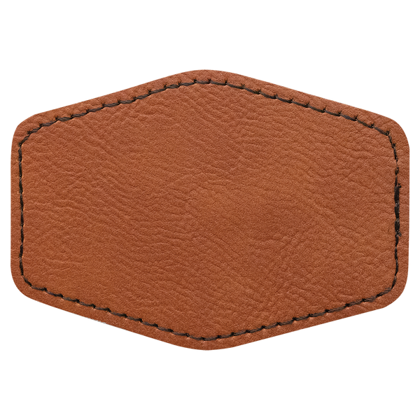 Rawhide with Black Engraving 3.5x2.5 Hexagonal Hat Patches - Laser Engraved Leatherette