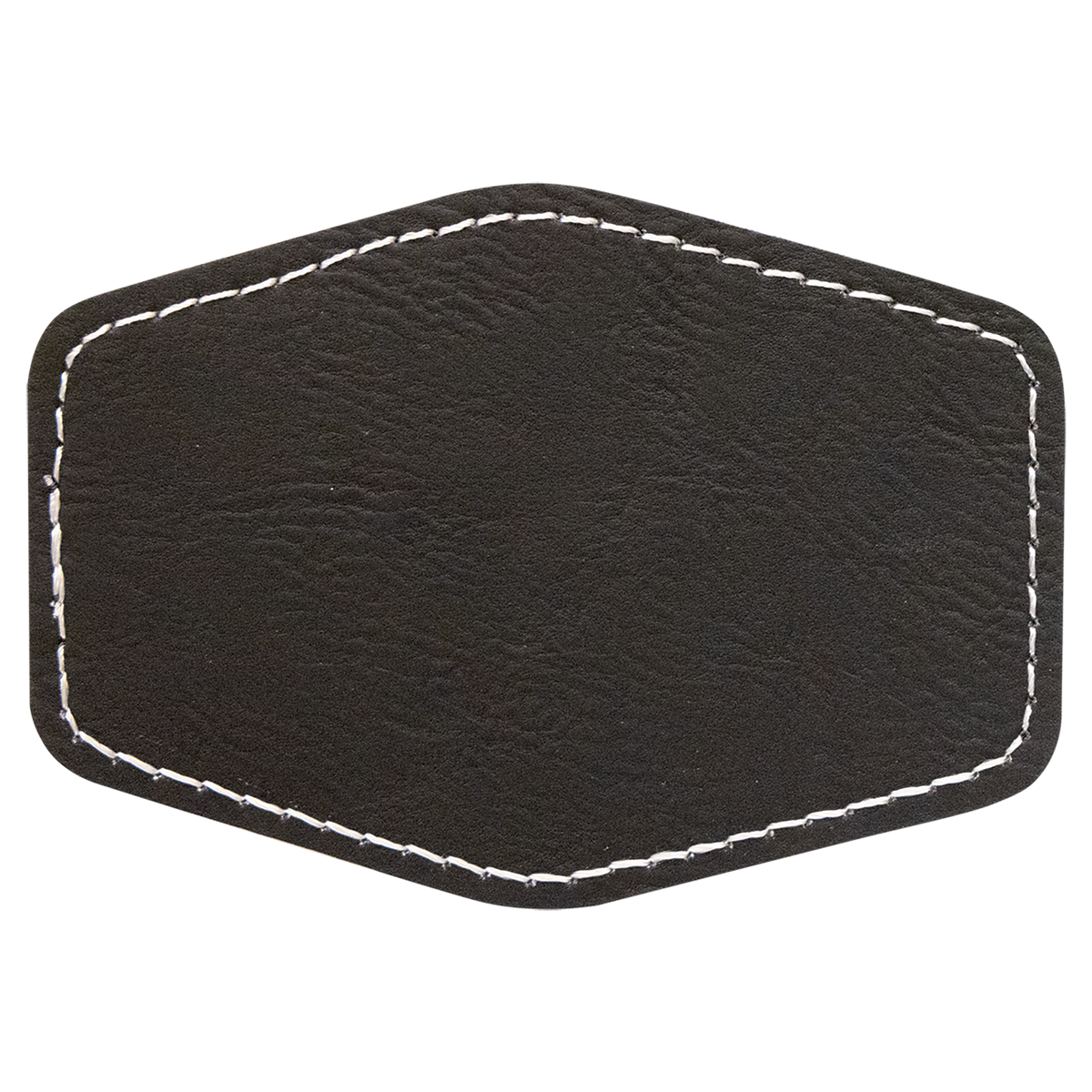 Black with Silver Engraving 3.5x2.5 Hexagonal Hat Patches - Laser Engraved Leatherette