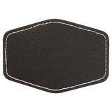 Black with Silver Engraving 3.5x2.5 Hexagonal Hat Patches - Laser Engraved Leatherette