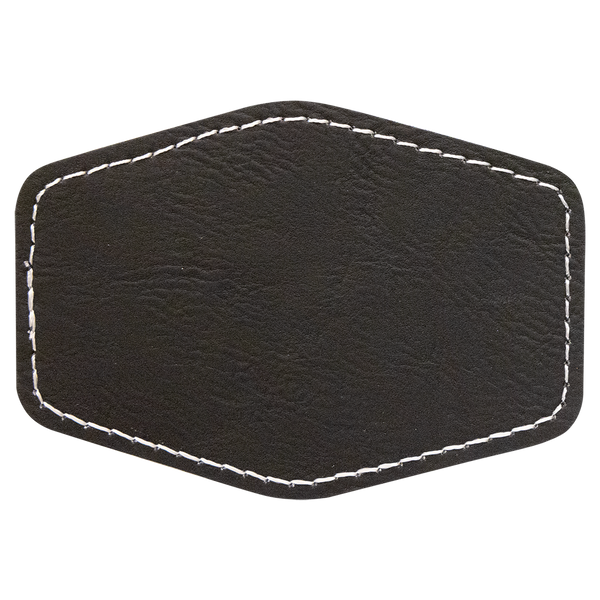 Black with Silver Engraving 3.5x2.5 Hexagonal Hat Patches - Laser Engraved Leatherette