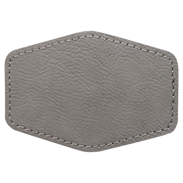 Gray with Black Engraving 3.5x2.5 Hexagonal Hat Patches - Laser Engraved Leatherette