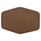 Dark Brown with Black Engraving 3x2 Hexagonal Hat Patches - Laser Engraved Leatherette