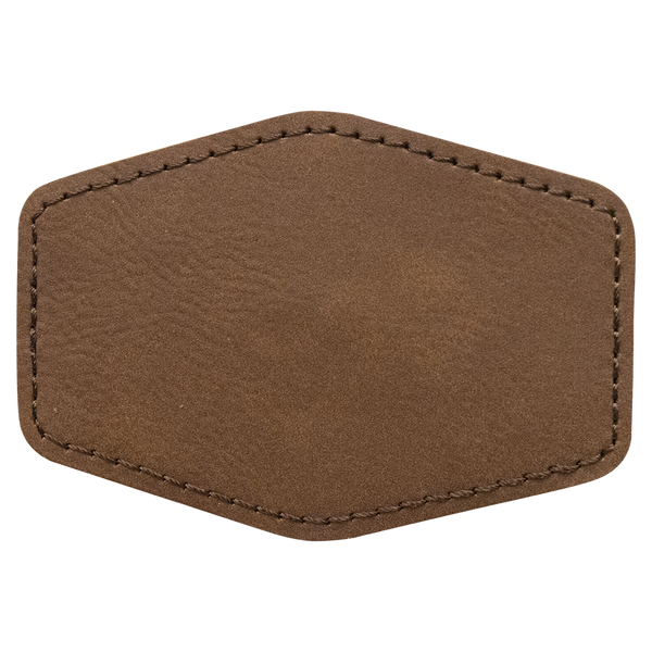Dark Brown with Black Engraving 3x2 Hexagonal Hat Patches - Laser Engraved Leatherette