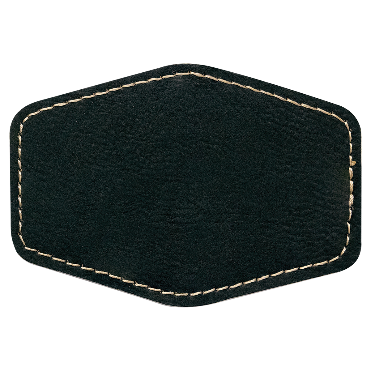 Black with Gold Engraving 3.5x2.5 Hexagonal Hat Patches - Laser Engraved Leatherette