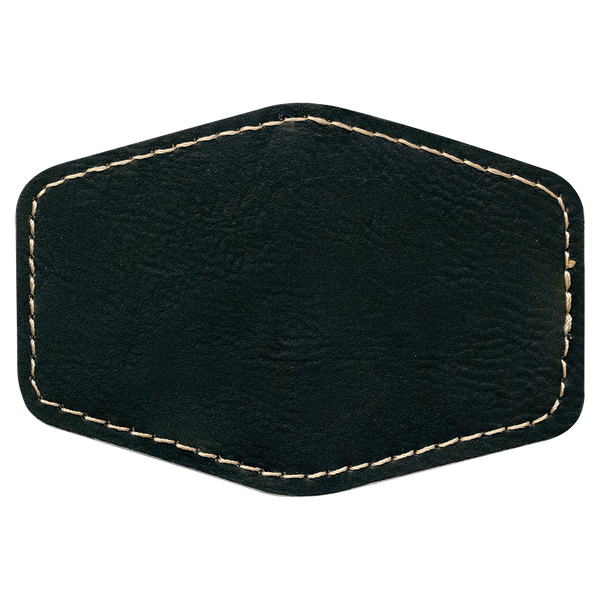Black with Gold Engraving 3.5x2.5 Hexagonal Hat Patches - Laser Engraved Leatherette