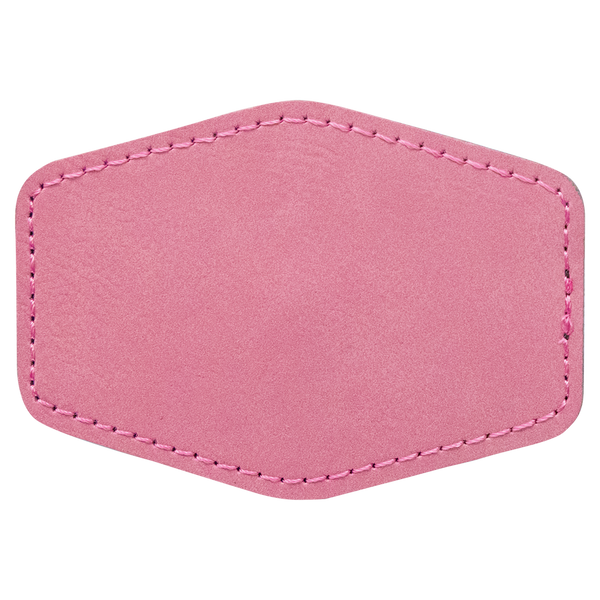 Pink with Black Engraving 3.5x2.5 Hexagonal Hat Patches - Laser Engraved Leatherette