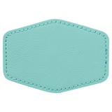 Teal with Black Engraving 3.5x2.5 Hexagonal Hat Patches - Laser Engraved Leatherette