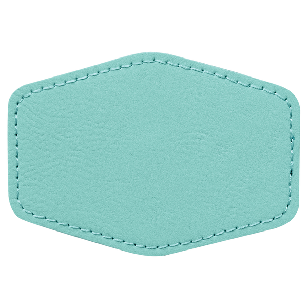 Teal with Black Engraving 3.5x2.5 Hexagonal Hat Patches - Laser Engraved Leatherette