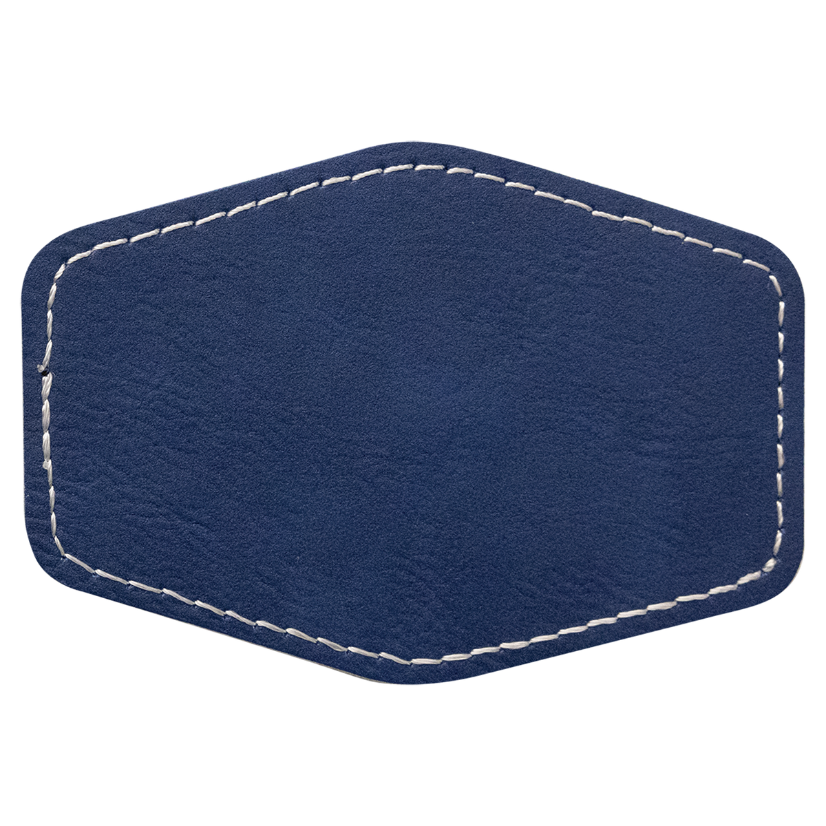 Blue with Silver Engraving 3.5x2.5 Hexagonal Hat Patches - Laser Engraved Leatherette