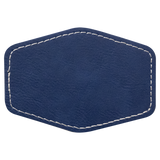 Blue with Silver Engraving 3.5x2.5 Hexagonal Hat Patches - Laser Engraved Leatherette