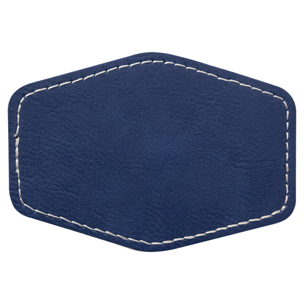 Blue with Silver Engraving 3.5x2.5 Hexagonal Hat Patches - Laser Engraved Leatherette