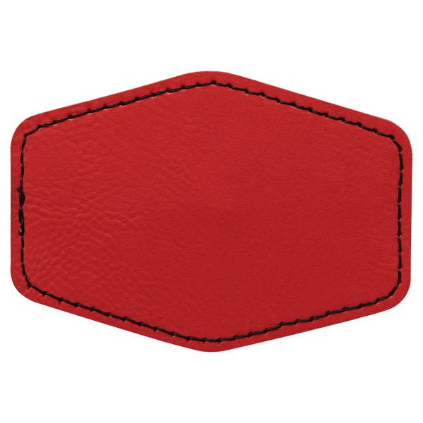 Red with Black Engraving 3.5x2.5 Hexagonal Hat Patches - Laser Engraved Leatherette