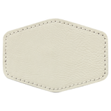 White with Black Engraving 3.5x2.5 Hexagonal Hat Patches - Laser Engraved Leatherette