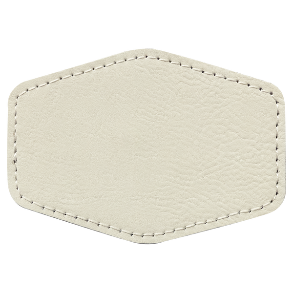 White with Black Engraving 3.5x2.5 Hexagonal Hat Patches - Laser Engraved Leatherette