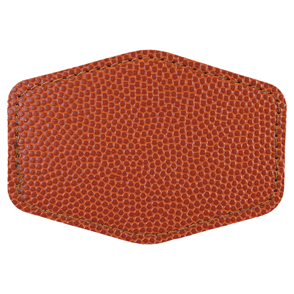 Basketball with Black Engraving 3.5x2.5 Hexagonal Hat Patches - Laser Engraved Leatherette