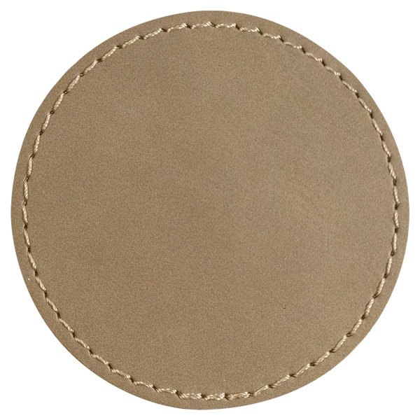 Light Brown with Black Engraving 2.5x2.5 Circle Hat Patches - Laser Engraved Leatherette