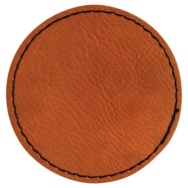 Rawhide with Black Engraving 2.5x2.5 Circle Hat Patches - Laser Engraved Leatherette
