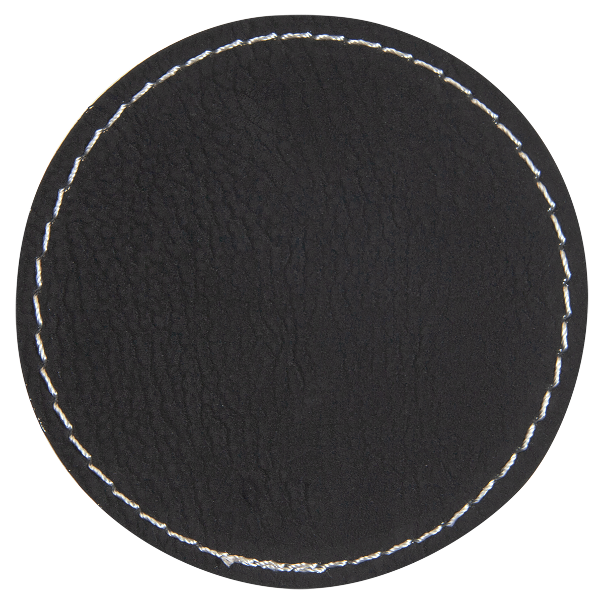 Black with Silver Engraving 2.5x2.5 Circle Hat Patches - Laser Engraved Leatherette