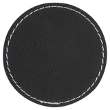Black with Silver Engraving 2.5x2.5 Circle Hat Patches - Laser Engraved Leatherette