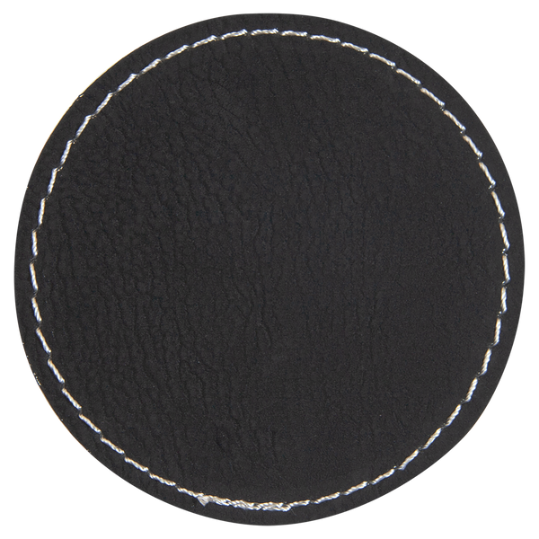 Black with Silver Engraving 2.5x2.5 Circle Hat Patches - Laser Engraved Leatherette