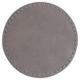 Gray with Black Engraving 2.5x2.5 Circle Hat Patches - Laser Engraved Leatherette