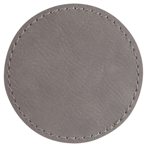 Gray with Black Engraving 2.5x2.5 Circle Hat Patches - Laser Engraved Leatherette