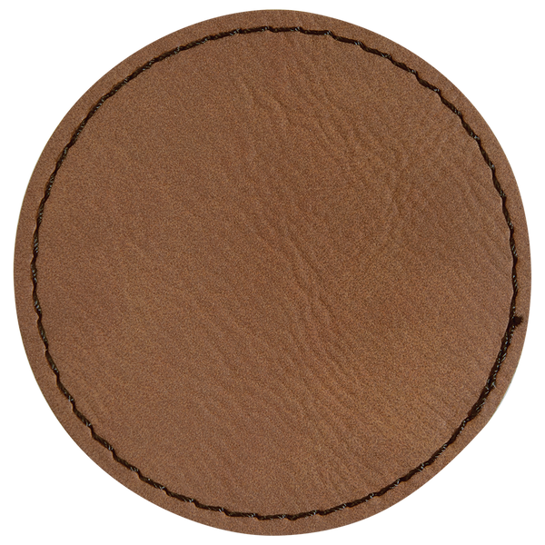 Dark Brown with Black Engraving 2.5x2.5 Circle Hat Patches - Laser Engraved Leatherette