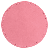 Pink with Black Engraving 2.5x2.5 Circle Hat Patches - Laser Engraved Leatherette
