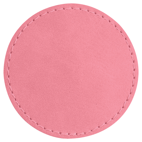 Pink with Black Engraving 2.5x2.5 Circle Hat Patches - Laser Engraved Leatherette
