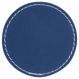 Blue with Silver Engraving 2.5x2.5 Circle Hat Patches - Laser Engraved Leatherette