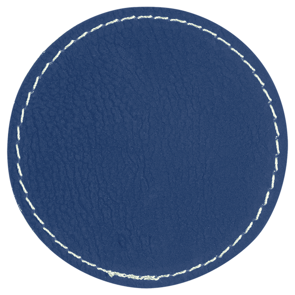 Blue with Silver Engraving 2.5x2.5 Circle Hat Patches - Laser Engraved Leatherette