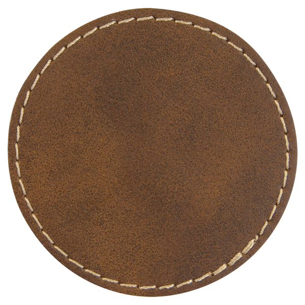 Rustic with Gold Engraving 2.5x2.5 Circle Hat Patches - Laser Engraved Leatherette