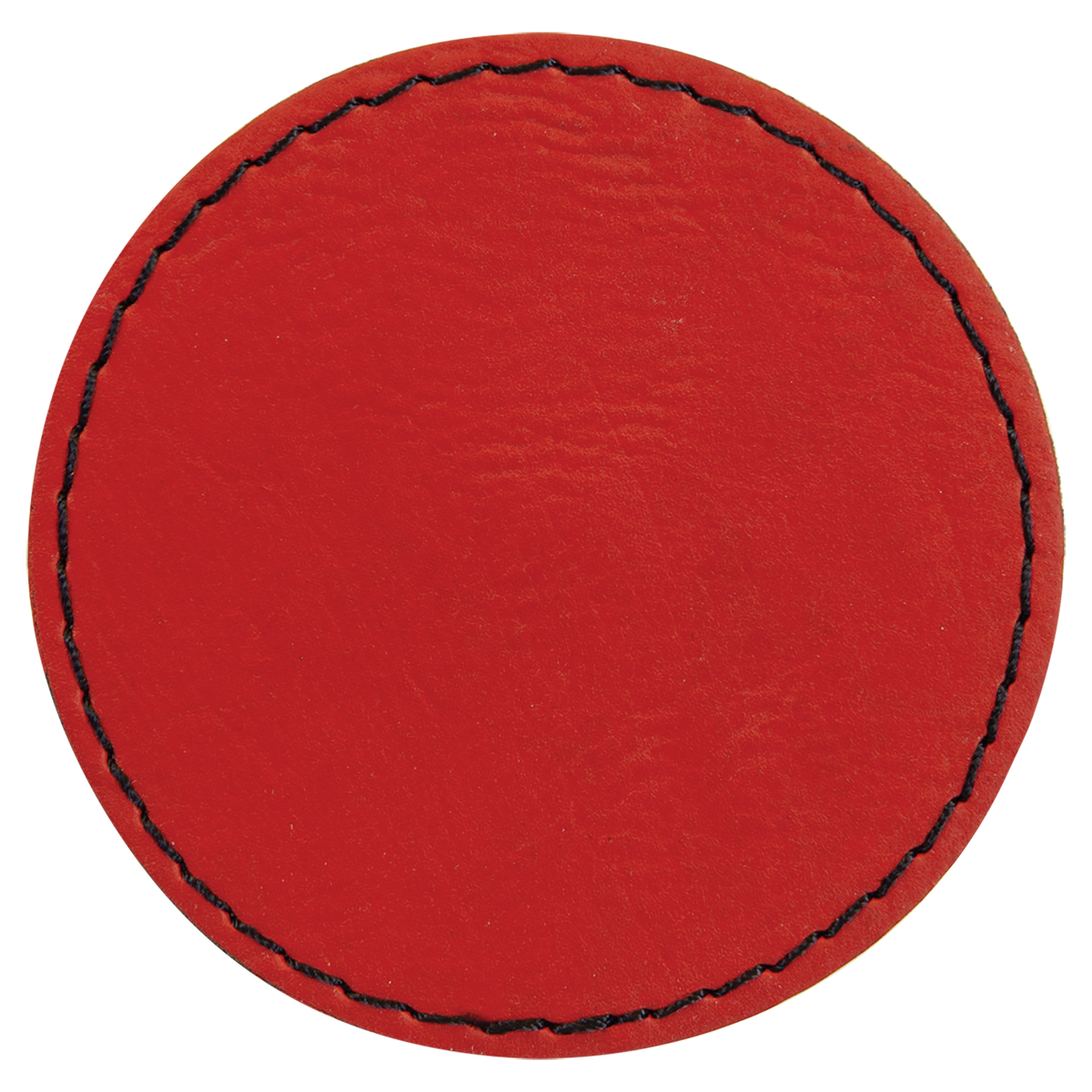 Red with Black Engraving 2.5x2.5 Circle Hat Patches - Laser Engraved Leatherette