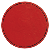 Red with Black Engraving 2.5x2.5 Circle Hat Patches - Laser Engraved Leatherette