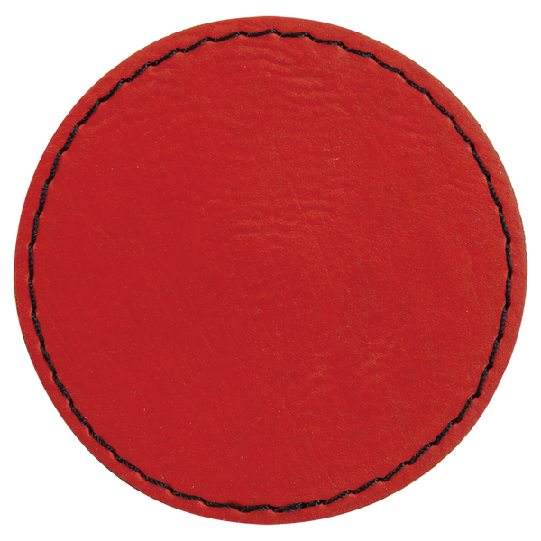 Red with Black Engraving 2.5x2.5 Circle Hat Patches - Laser Engraved Leatherette