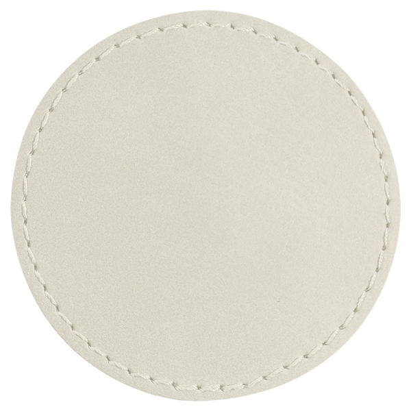 White with Black Engraving 2.5x2.5 Circle Hat Patches - Laser Engraved Leatherette