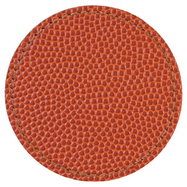 Basketball with Black Engraving 2.5x2.5 Circle Hat Patches - Laser Engraved Leatherette