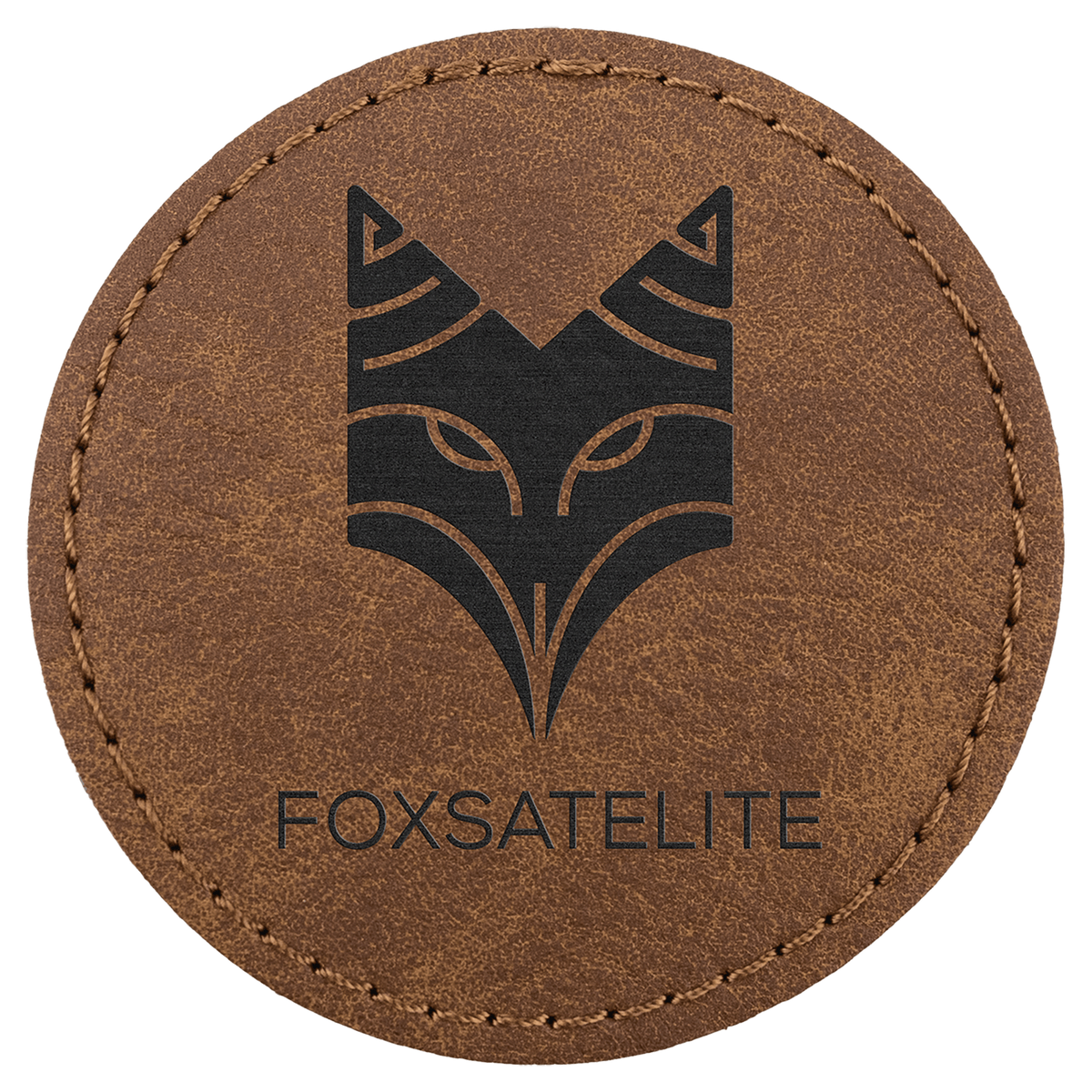 A Dark Brown 2 1/2" Premier Laserable Leatherette Round Patch Adhesive - Creekside Collection