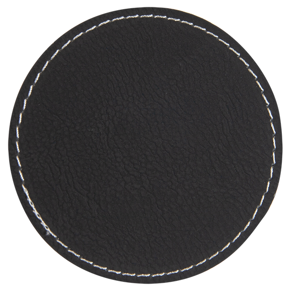 Black with Silver Engraving 3x3 Circle Hat Patches - Laser Engraved Leatherette