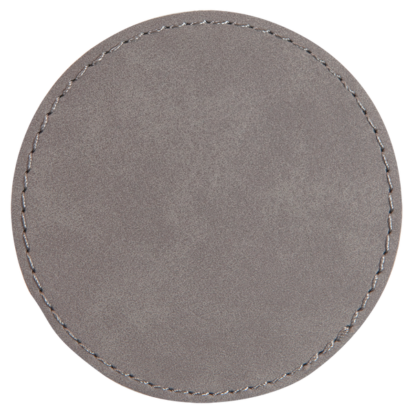 Gray with Black Engraving 3x3 Circle Hat Patches - Laser Engraved Leatherette