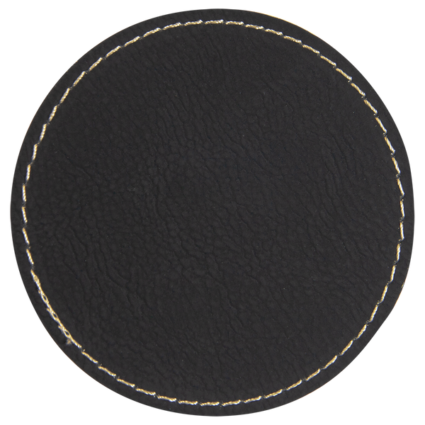 Black with Gold Engraving 3x3 Circle Hat Patches - Laser Engraved Leatherette