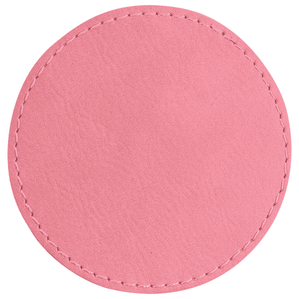 Pink with Black Engraving 3x3 Circle Hat Patches - Laser Engraved Leatherette