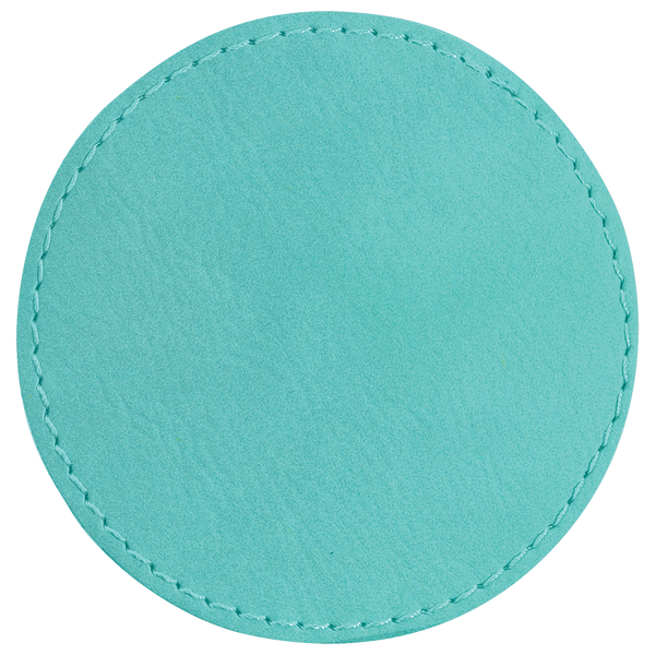 Teal with Black Engraving 3x3 Circle Hat Patches - Laser Engraved Leatherette
