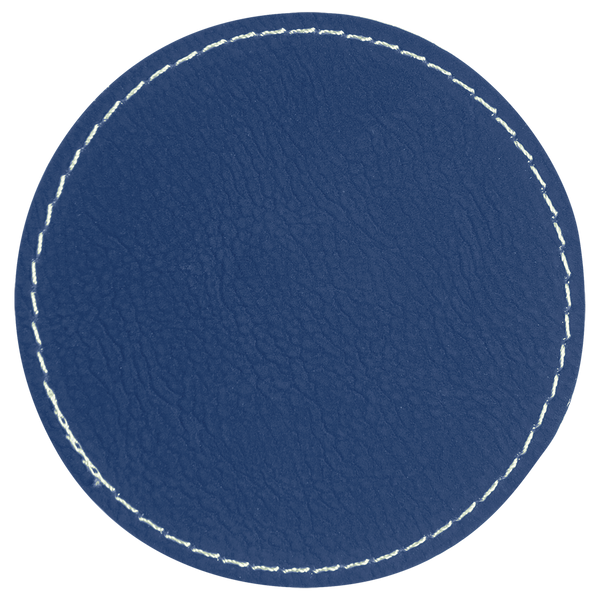 Blue with Silver Engraving 3x3 Circle Hat Patches - Laser Engraved Leatherette