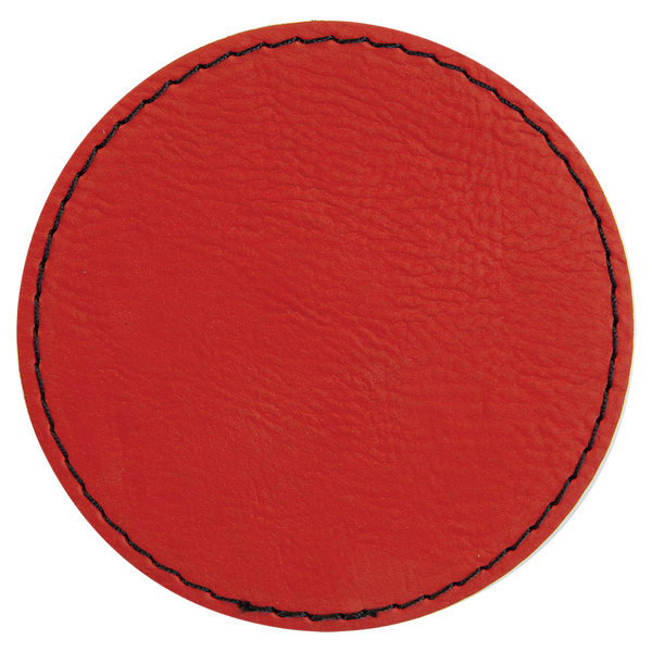 Red with Black Engraving 3x3 Circle Hat Patches - Laser Engraved Leatherette